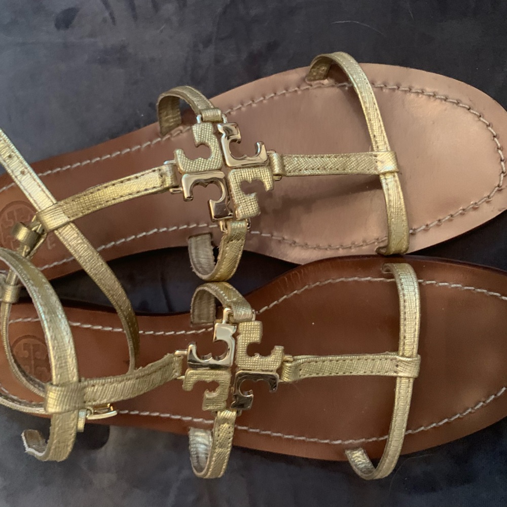 Tory Burch gold leather sandal